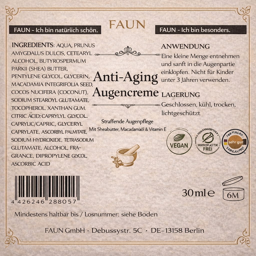 Anti-Age Augencreme mit Vitamin E, Sheabutter & Bio-Mandelöl | Overnight-Lift & Feuchtigkeit