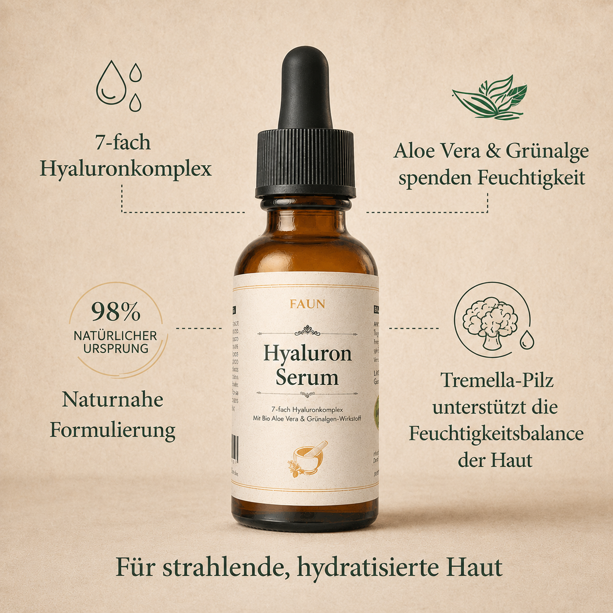 Hyaluron Serum mit multi-molekularer Hyaluronsäure & Pentylene Glycol | Sofort-Feuchtigkeit & Aufpolster-Effekt für alle Hauttypen