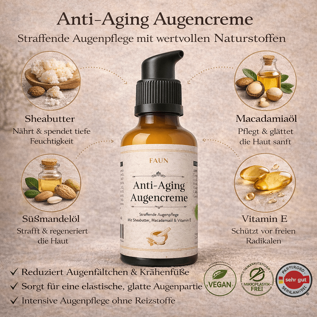 Anti-Age Augencreme mit Vitamin E, Sheabutter &amp; Bio-Mandelöl | Overnight-Lift &amp; Feuchtigkeit