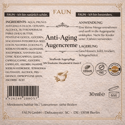 Anti-Age Augencreme mit Vitamin E, Sheabutter &amp; Bio-Mandelöl | Overnight-Lift &amp; Feuchtigkeit