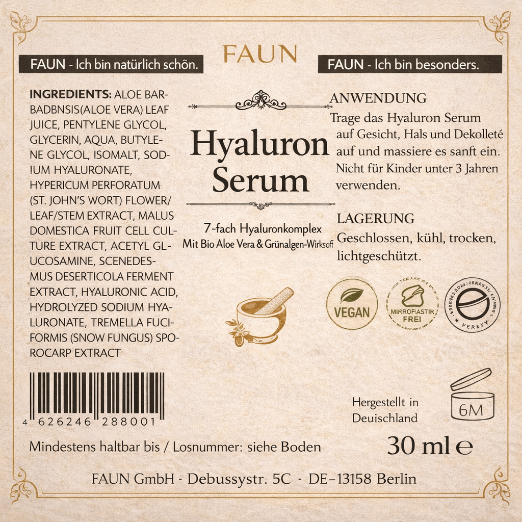 Hyaluron Serum mit multi-molekularer Hyaluronsäure &amp; Pentylene Glycol | Sofort-Feuchtigkeit &amp; Aufpolster-Effekt für alle Hauttypen