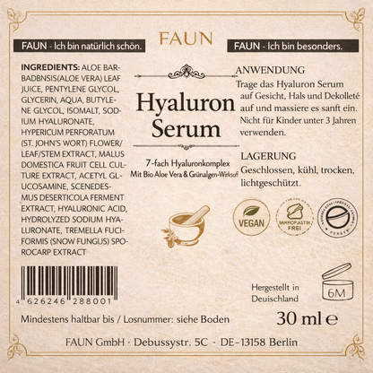 Hyaluron Serum mit multi-molekularer Hyaluronsäure &amp; Pentylene Glycol | Sofort-Feuchtigkeit &amp; Aufpolster-Effekt für alle Hauttypen