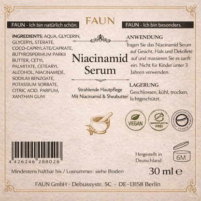 Niacinamid Serum mit 5 % Vitamin B3, Glycerin &amp; Sheabutter | Klärende Pflege bei Unreinheiten, Rötungen &amp; Pigmentflecken