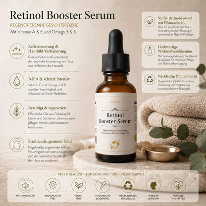 Retinol Booster Serum mit Granatapfel-, Karotten- &amp; Jojobaöl | Sanfte Vitamin-A-Pflege für strahlende, glatte Haut